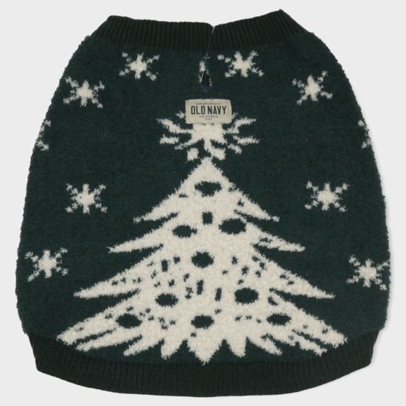 Old Navy Soft Plush Green and White Christmas Dog Sweater L